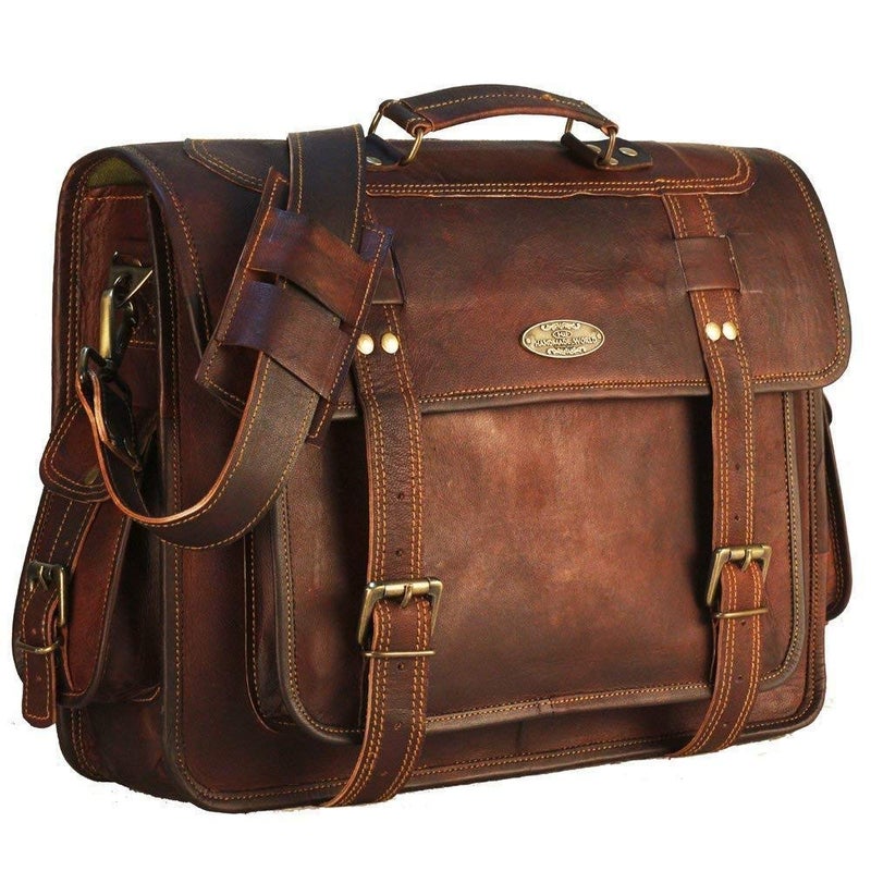 HULSH Leather Laptop Bags for Men Full Grain Leather Messenger Bag Leather Briefcase Computer Satchel Crossbody Shoulder Bag (Extra-Large) - Image 1